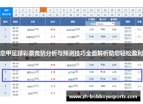 意甲足球彩票竞猜分析与预测技巧全面解析助您轻松盈利