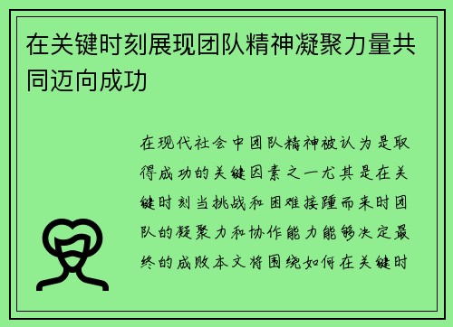 在关键时刻展现团队精神凝聚力量共同迈向成功